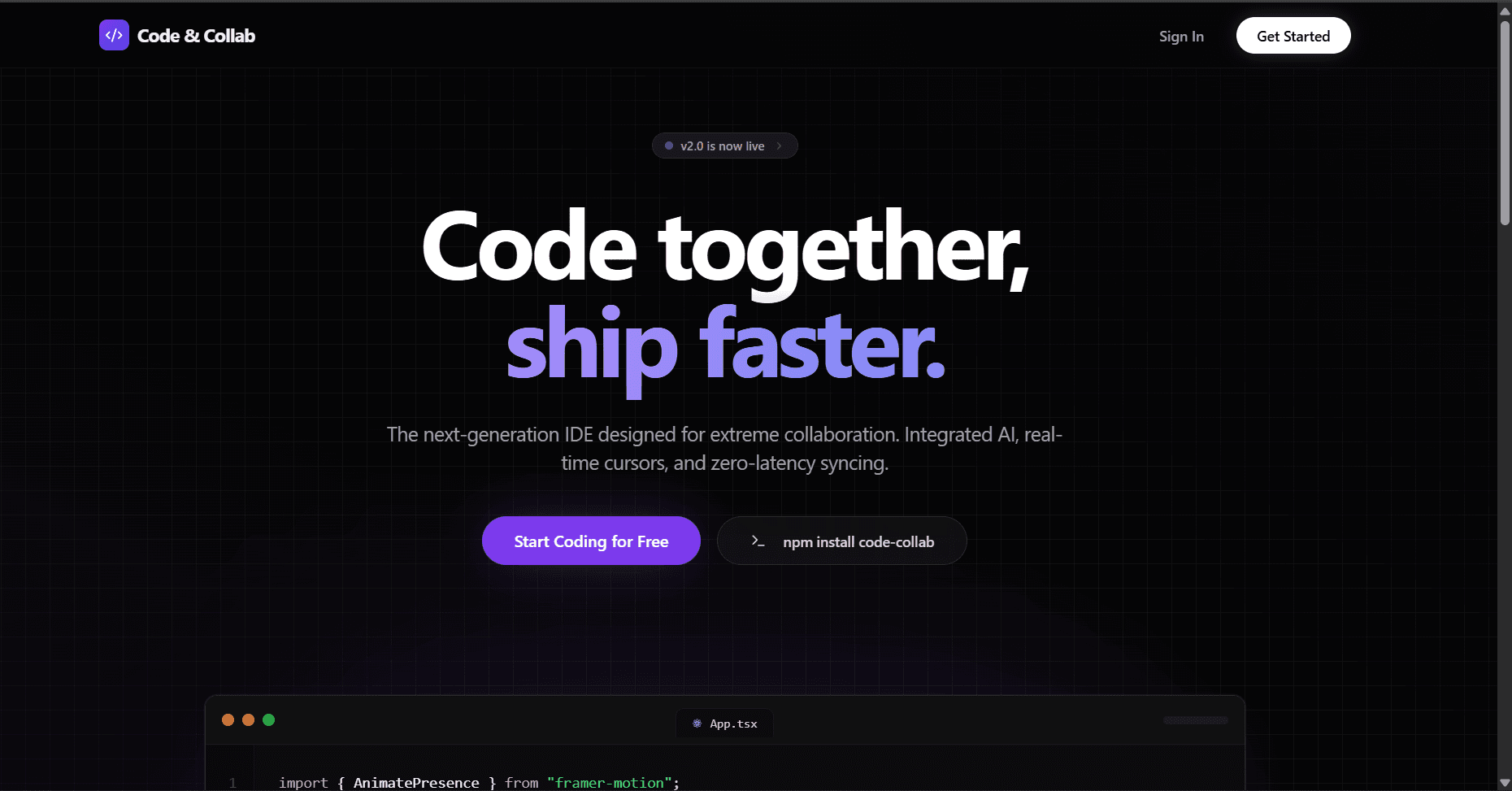 Code & Collab is a collaborative coding platform that enables developers to work together in real-time on shared projects. It features live code editing, version control integration, and seamless collaboration tools for teams of all sizes.